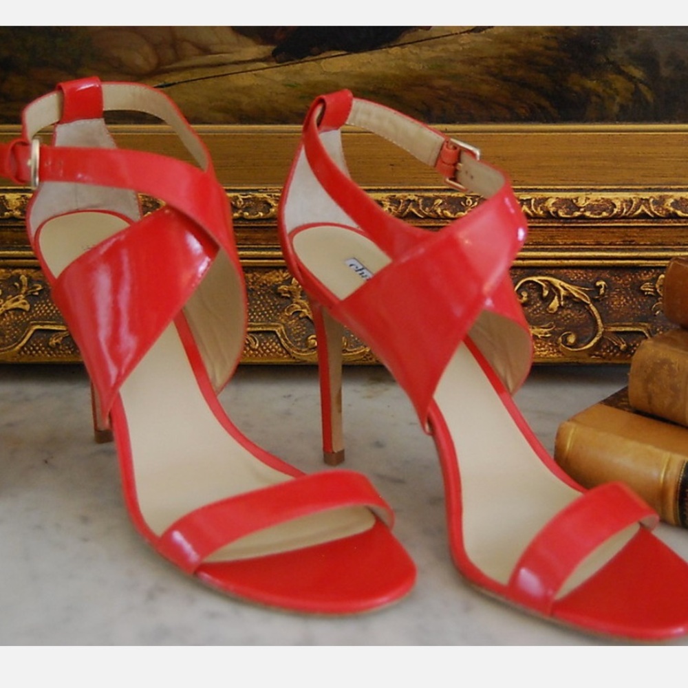 CHARLES DAVID RED PATENT ANKLE STRAP HIGH HEEL